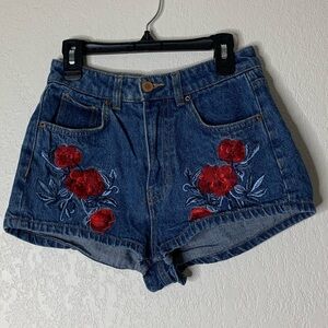 Denim Shorts with Rose Detail
